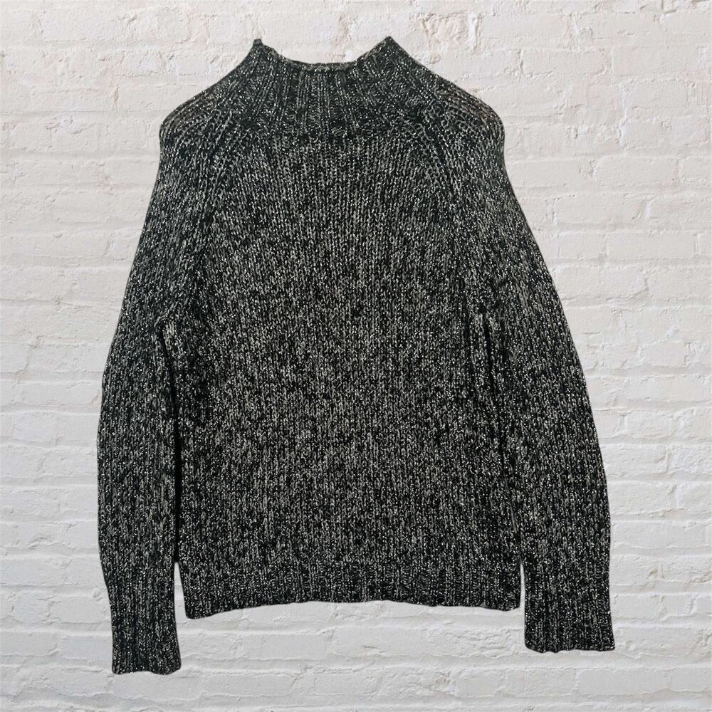 Express‎ Women's Black Silver Metallic Marled Mock Neck Sweater Large